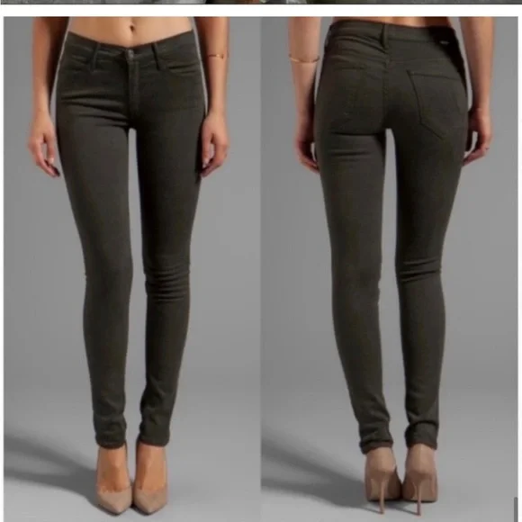 MOTHER Denim + Freja Limited Edition Skinny Jeans in Olive Green Wash - Picture 1 of 10